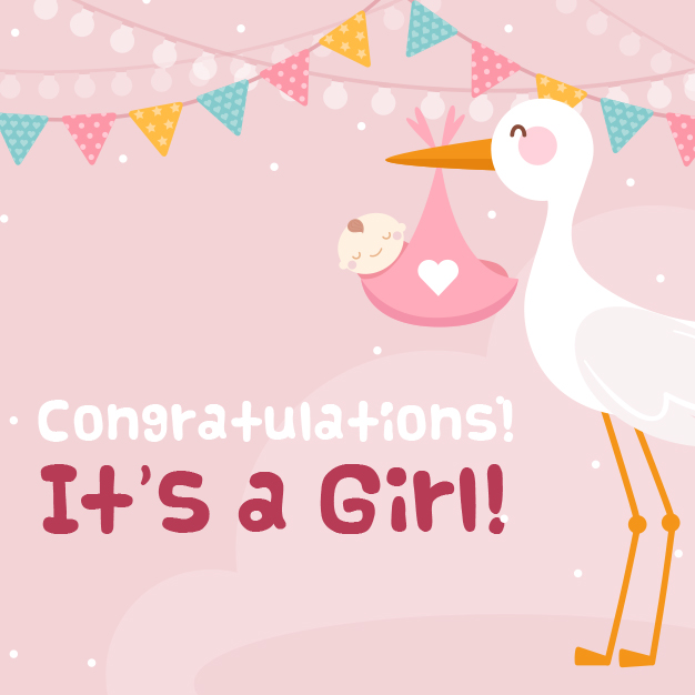 Baby Girl Bird greeting card template